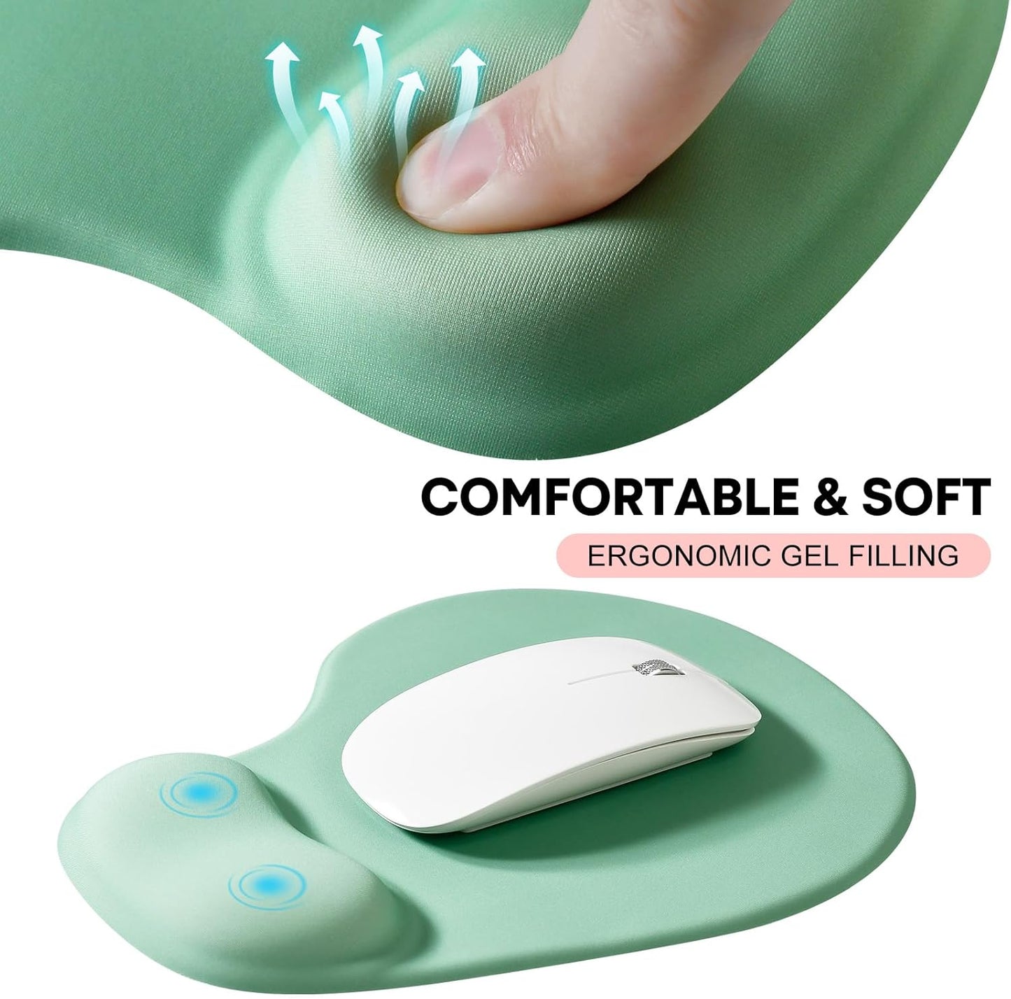 JIKIOU Mouse Pad, 2 Pack Ergonomic Mouse Pads with Comfortable Gel Wrist Rest Support and Smooth Cloth, Non-Slip PU Base for Easy Typing Pain Relief Durable and Easy to Clean Small Black