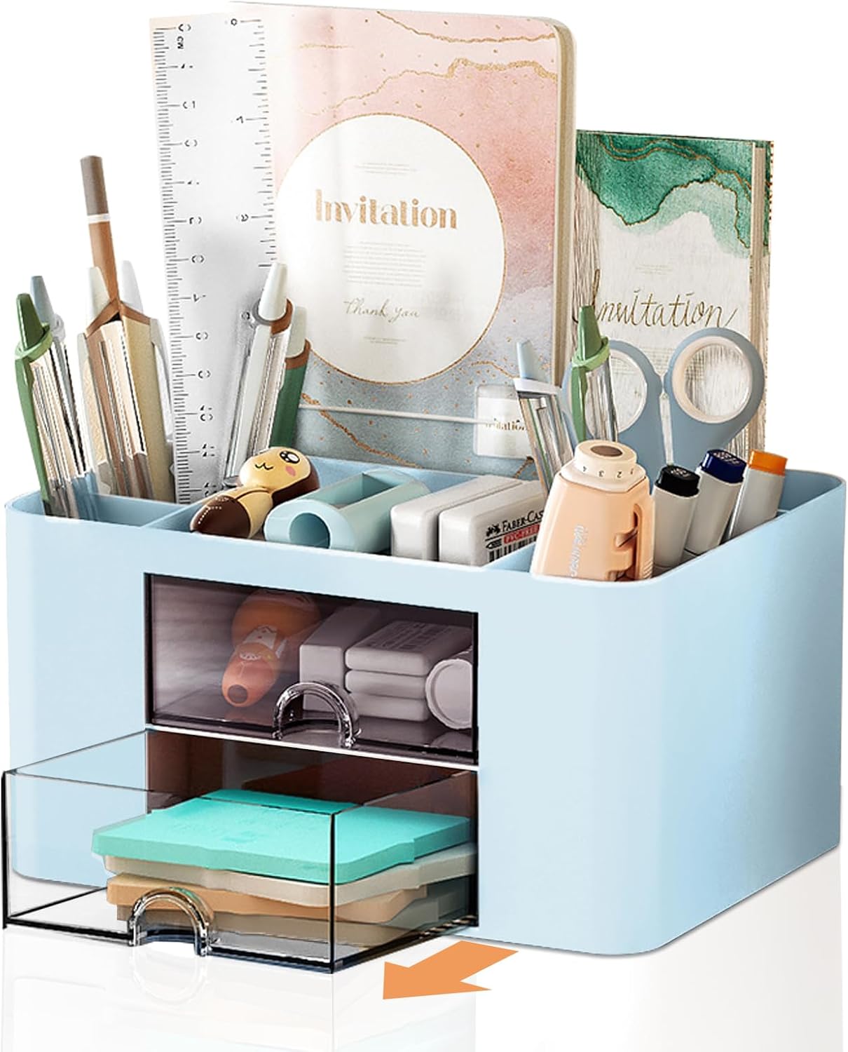 Cayxenful Pencil Holder For Desk,5 Slots 360°Degree Rotating Desk Organizers And Accessories,Desktop Storage Stationery Supplies Organizer, Cute Pencil Cup Pot For Office, School, Home (C-Blue)