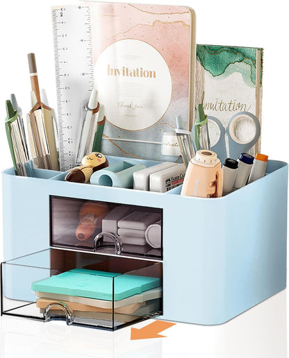 Cayxenful Pencil Holder For Desk,5 Slots 360°Degree Rotating Desk Organizers And Accessories,Desktop Storage Stationery Supplies Organizer, Cute Pencil Cup Pot For Office, School, Home (C-Blue)