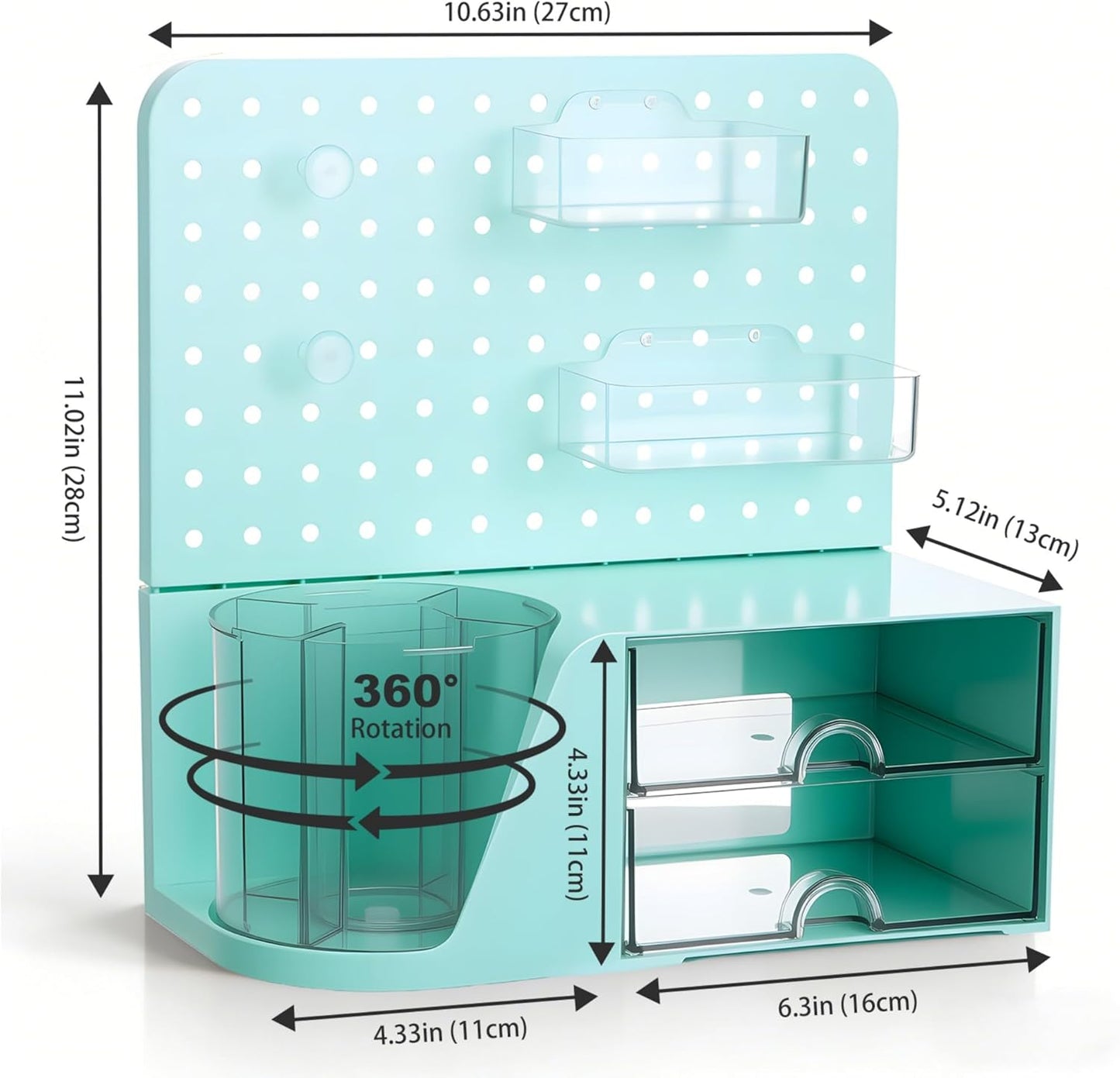 Comix 360° Rotating Pen Holder for Desk, Cute Pencil Holder Pen Organizer, Green Acrylic Pencil Cup Caddy with 5 Slots for Home School Office Supplies