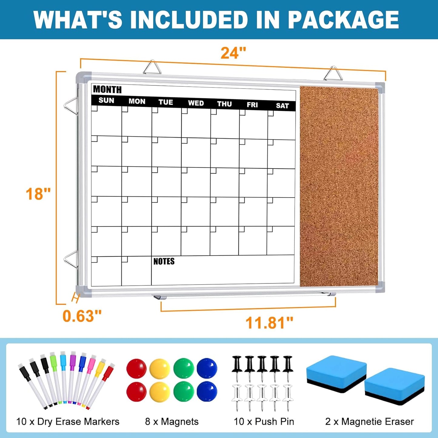 Weekly Planner Whiteboard, Weekly Dry Erase Board for Wall 16" x 12", Double-Sided Weekly Calendar Whiteboard with Pen Tray & Hook, Hanging Writing Schedule Board for Home, School, Office