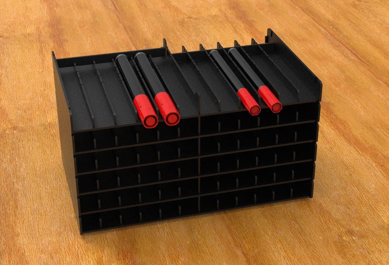 TOOLI-ART 72 Art Marker Storage Tray Desk Organizer Holder, Adjustable Dividers, Modular, Expandable, Stackable, Fit Most Pen, Pencil, Brushes. School, Home, Multi Purpose Tinted Plastic 6 Trays