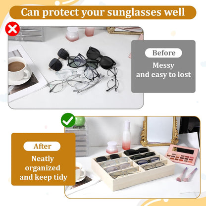 2 Pcs Sunglass Organizer Trays, Velvet Stackable Jewelry Trays Large Eyeglasses Display Jewelry Display Tray Sunglasses Storage Organizer for Men Women Glasses Watch Organizers(Beige)