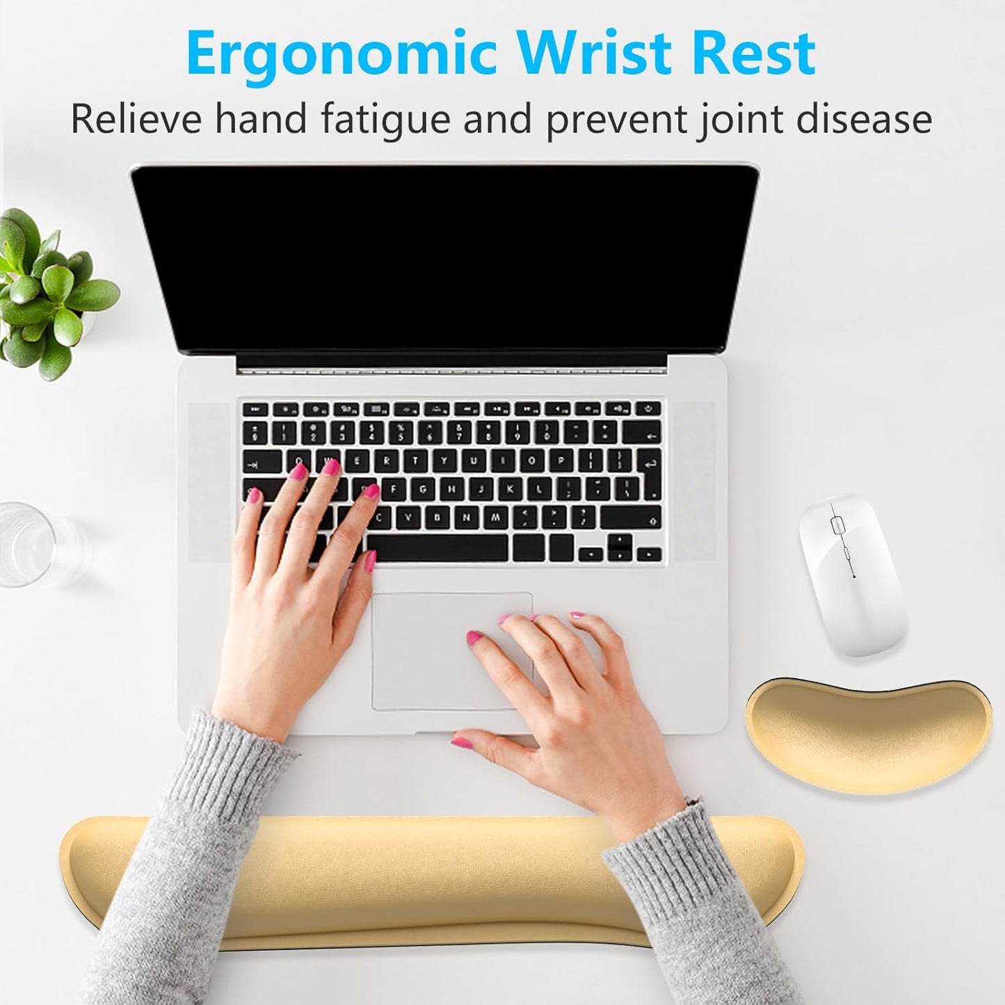 Dapesuom Enlarge Keyboard Wrist Rest, Memory Foam Keyboard Wrist Cushion for Computer Desk Mats Support, Pain Relief Ergonomic Mouse Pad Rests with Non-Slip Base for Gaming, Laptop, Radiant Orchid