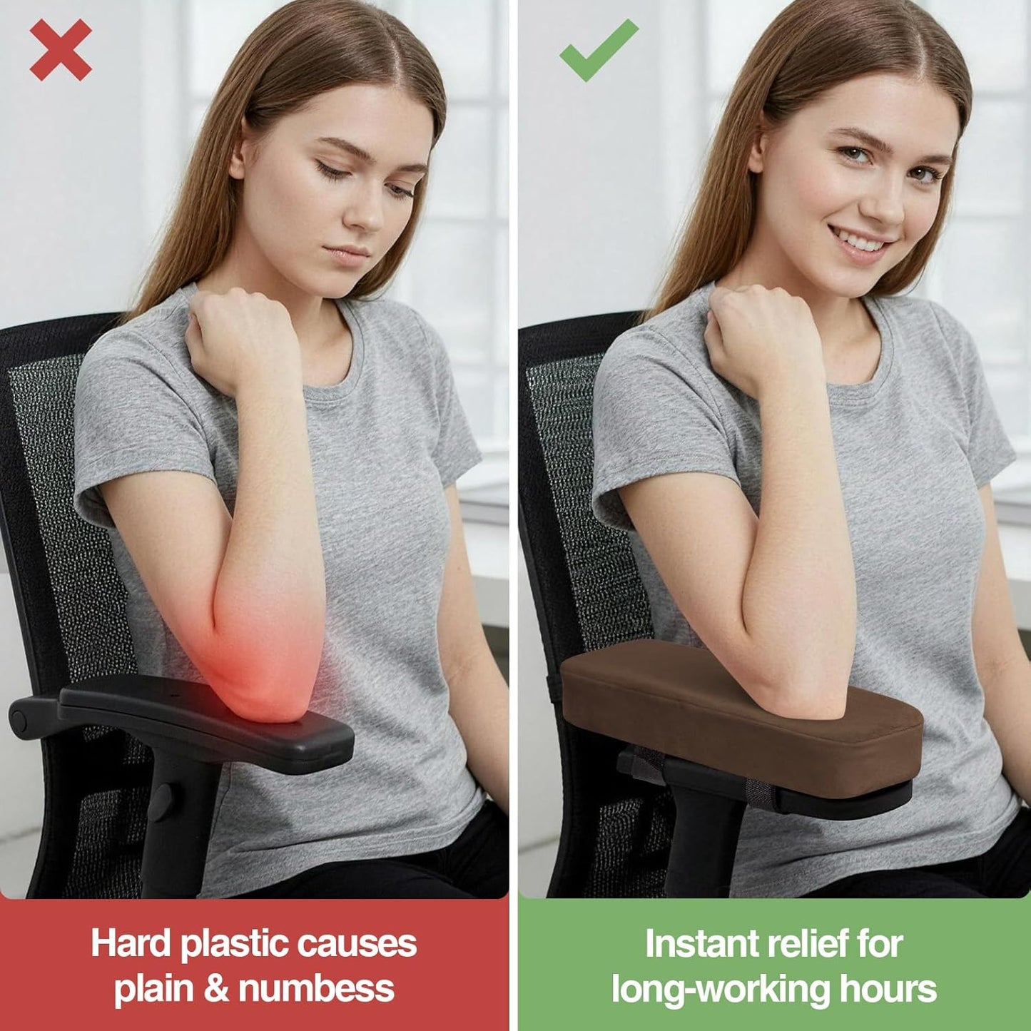 Smiry Ergonomic Office Chair Armrest Pads, Memory Foam Arm Rest Covers, Non-Slip Armrest Cushion with Adjustable Buckles and Straps, Elbow Relief for Desk, Gaming & Wheelchair (Black, Set of 2)