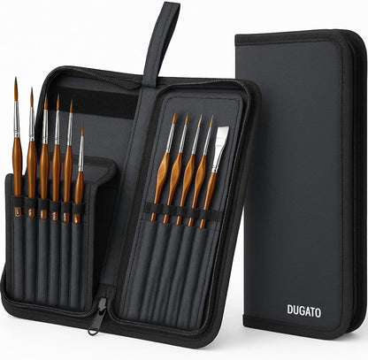 DUGATO Short Paint Brush Holder & Organizer 5.4x10.7 Inches, Blue Canvas Bag for Brushes up to 9.3" Length, Case with 15 Slots, Artist Brush Carrying Case (Brush Not Included)