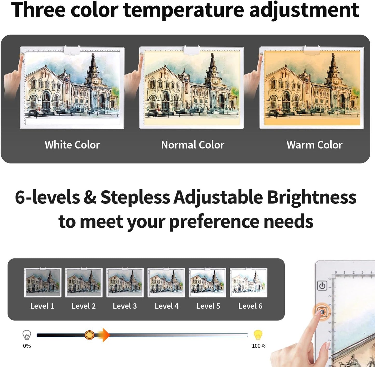Rechargeable A4 Light Box with Padded Case,led Light pad with Built-in Stand & Clip,6 Levels of Brightness lightbox for tracing,Diamond Painting.Light Table for Artists,Drawing,Sketching,Animation