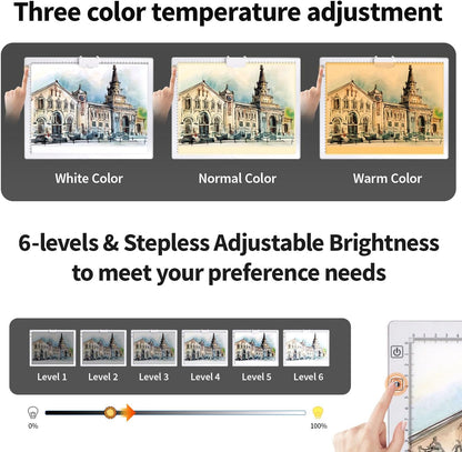 Rechargeable A4 Light Box with Padded Case,led Light pad with Built-in Stand & Clip,6 Levels of Brightness lightbox for tracing,Diamond Painting.Light Table for Artists,Drawing,Sketching,Animation