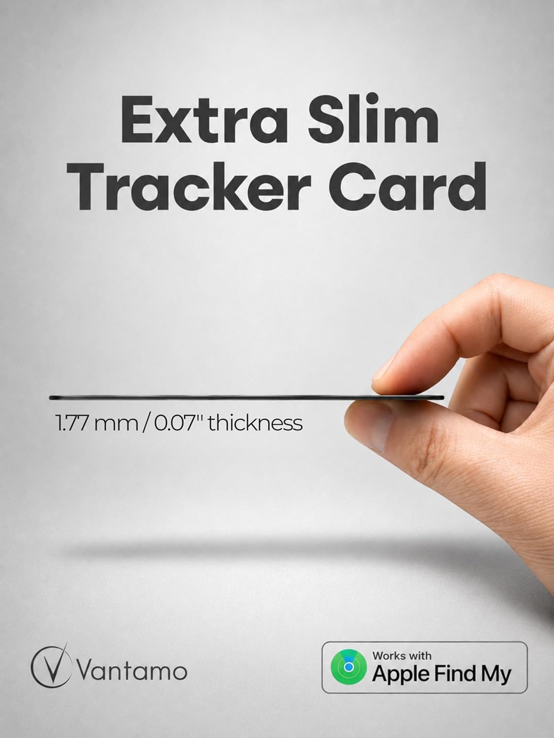 Vantamo Ultra-Thin Wallet Tracker Card, Apple MFi Certified, IP68 Waterproof Bluetooth Smart Card Wallet Tracker & Passport, Works with Apple Find My, Wireless Charging, iOS Only
