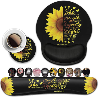 Mouse Pad with Wrist Support, Ergonomic Gel Mouse Pad Beautiful Flowers,Pink Hyacinths on Wood Panel，Non-Slip Durable, Memory Foam Keyboard Wrist Rest, Suitable for Office Typing Games