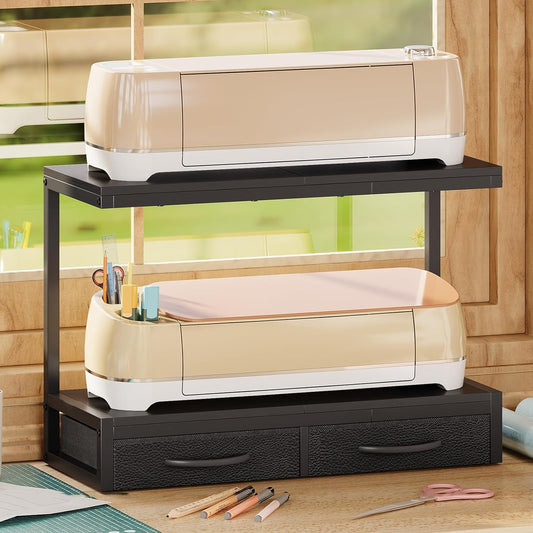 VENNQD Stand Compatible with Cricut Maker and Cricut Explore Air Series Stand Legs for 2 Cricut Machines Fully Open 2 Tier Desktop Craft Accessories Storage Organizer (White)