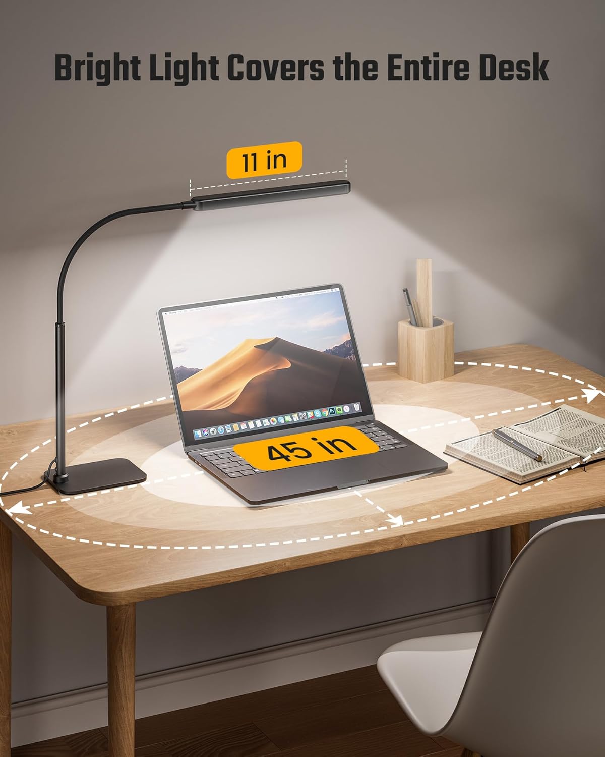 SUPERDANNY Eye-Caring LED Desk Lamp 360° Flexible Gooseneck Work Lamp with Desk Side Clamp Touch Control 3 Light Colors Smooth Dimming Task Lighting Reading Light for Home Office College Dorm, Black