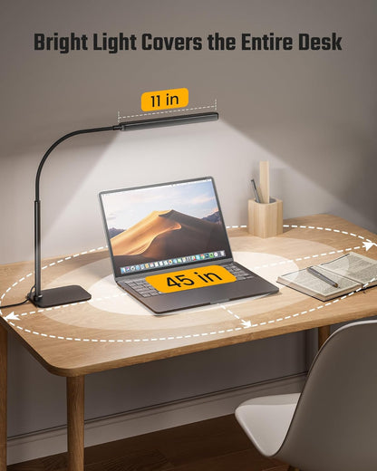 SUPERDANNY Eye-Caring LED Desk Lamp 360° Flexible Gooseneck Work Lamp with Desk Side Clamp Touch Control 3 Light Colors Smooth Dimming Task Lighting Reading Light for Home Office College Dorm, Black