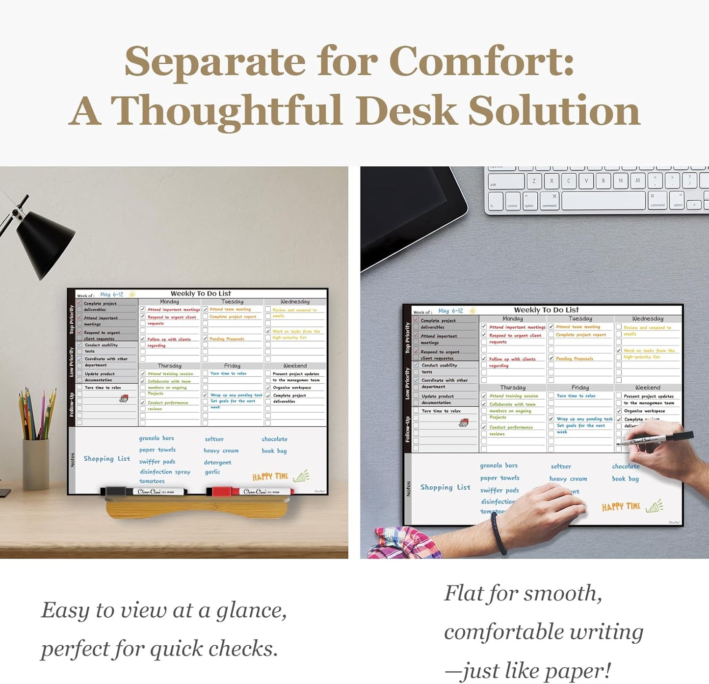 Dry Erase Desk Calendar Board - Reusable Desktop Weekly Planning Board, to-do List - 11.5"x14.5" Tabletop Dry Erase Board with Stand - 6 Markers Included