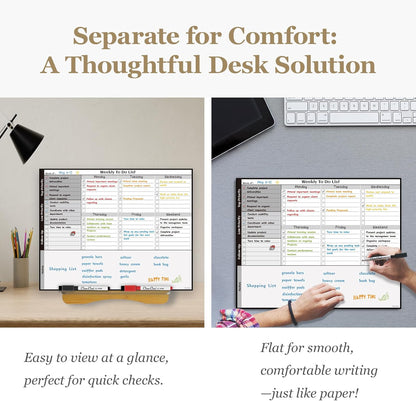 Dry Erase Desk Calendar Board - Reusable Desktop Weekly Planning Board, to-do List - 11.5"x14.5" Tabletop Dry Erase Board with Stand - 6 Markers Included