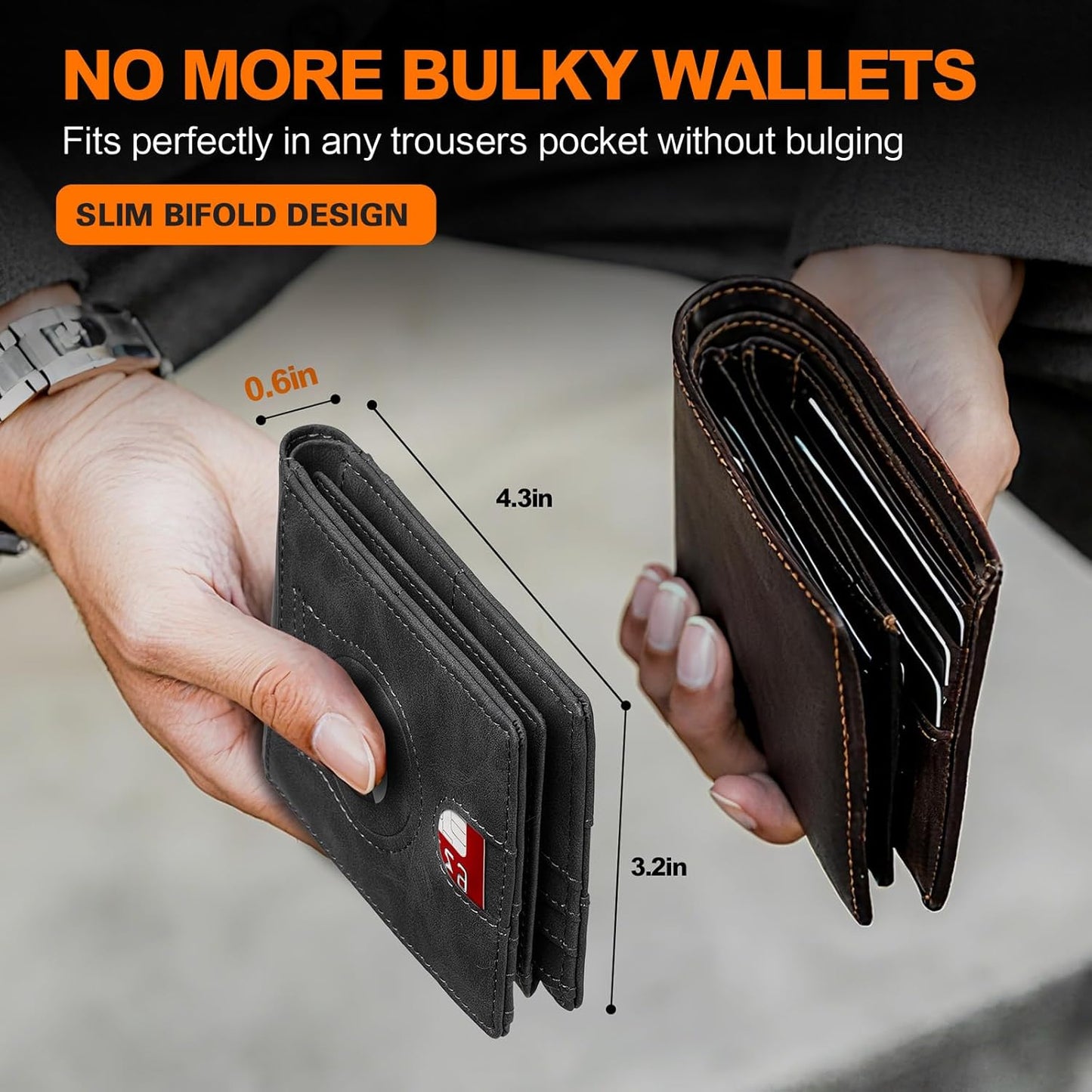 Wallet for Men Slim RFID Blocking Bifold Carbon Fiber,Minimalist Small Compact Front Pocket Credit Card Holder,Thin Mens Leather Wallets Smart Security With 2 ID Windows 1 Cash,Birthday Gifts for Men