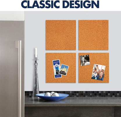 Quartet Cork Tiles, Bulletin Board Cork Panels 12" x 12" x 3/16", Natural, 4 Pack (102)
