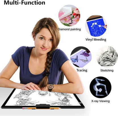 A4 Light Board for Diamond Painting - Tracing Light Box with Stand, Stepless Dimmable 3 Levels Brightness Light Pad, Ultra-Thin LED Light Pad for Weeding Vinyl, Drawing, Diamond Painting