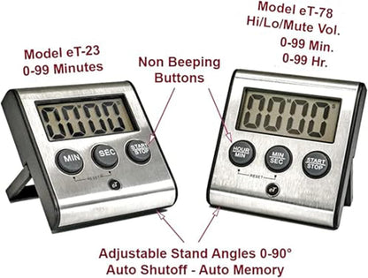 Elegant Digital Kitchen Timer, Stainless Steel Model eT-23, Super Strong Magnetic Back, Loud Alarm, Large Display, Auto Memory, Auto Shut-Off by eTradewinds