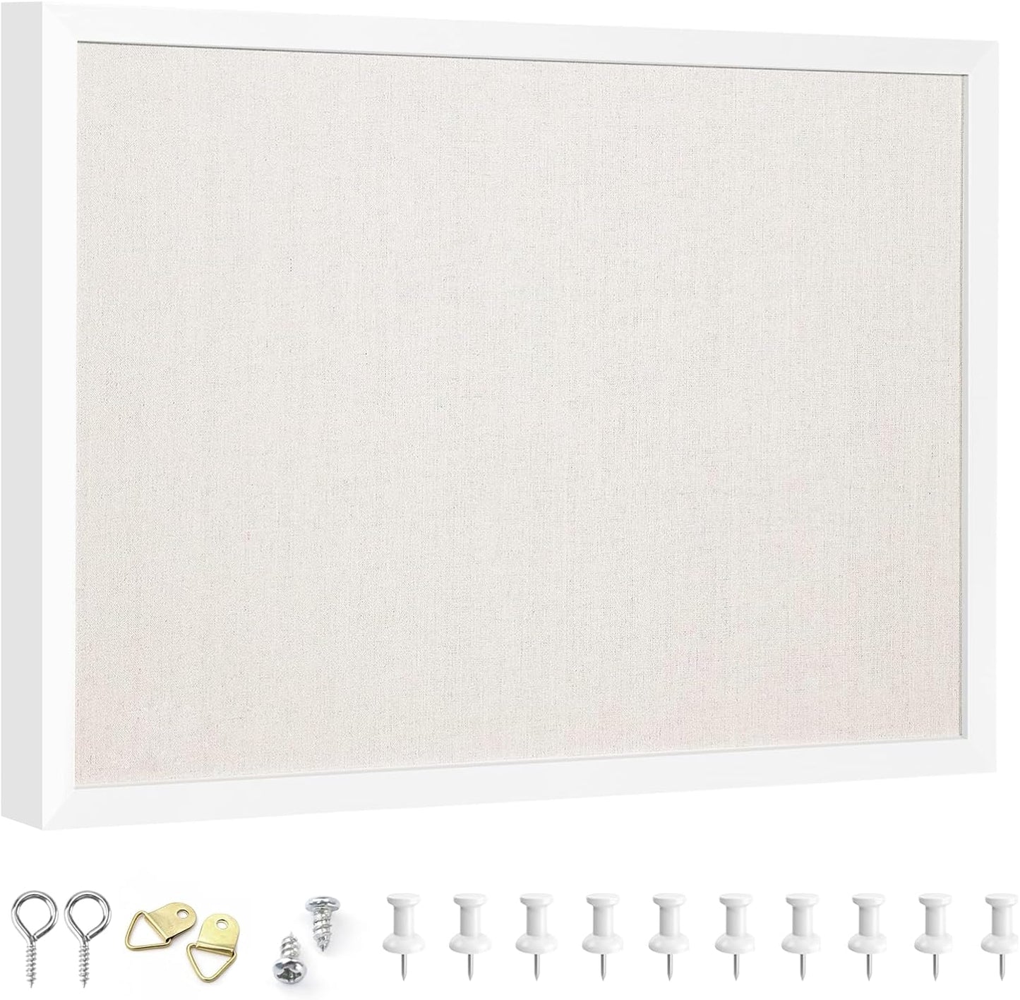 OWLKELA 12"x16" inch Bulletin Board with Linen, White Wood Style Frame, with 10 Pushpins, Linen Cork Board, Ideal for School, Home & Office