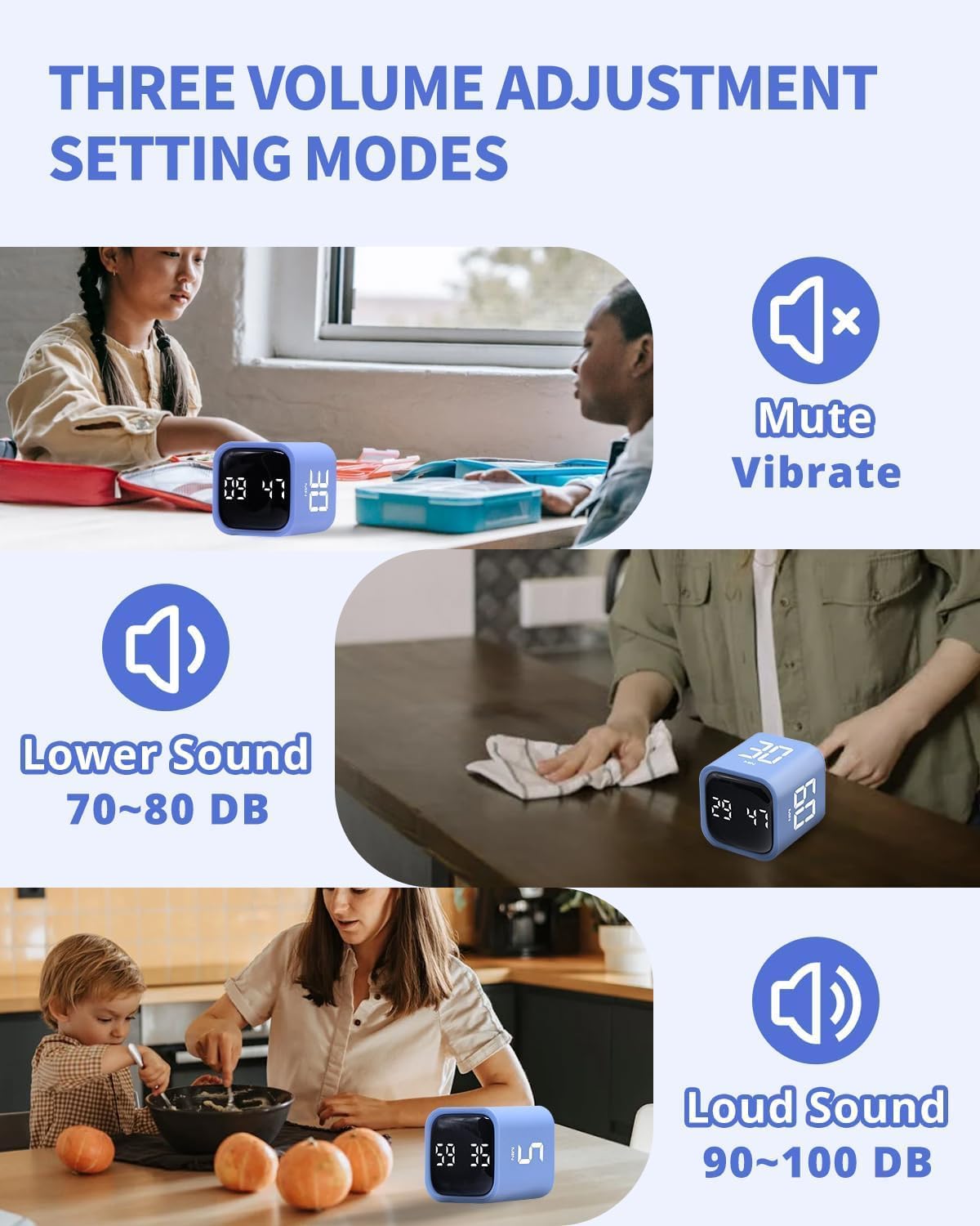 Productivity Timer Flip Gravity Sensor Cube Timer Countdown & Countup,Mute & Vibrate & Sound，5/10/30/60min & Custom Timing, Perfect for ADHD,Work,Learning,Kitchen Cooking (1Black)