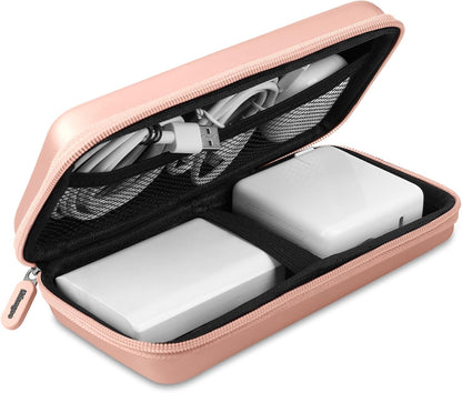 iMangoo Travel Essential Electronics Organizer Pouch Charger Case, Shockproof Dual Zipper Power Bank Cables Tech Accessories Purse, Men & Women Travel Must Have Storage Bag, 6.5x3.2x1 inch Rose Gold