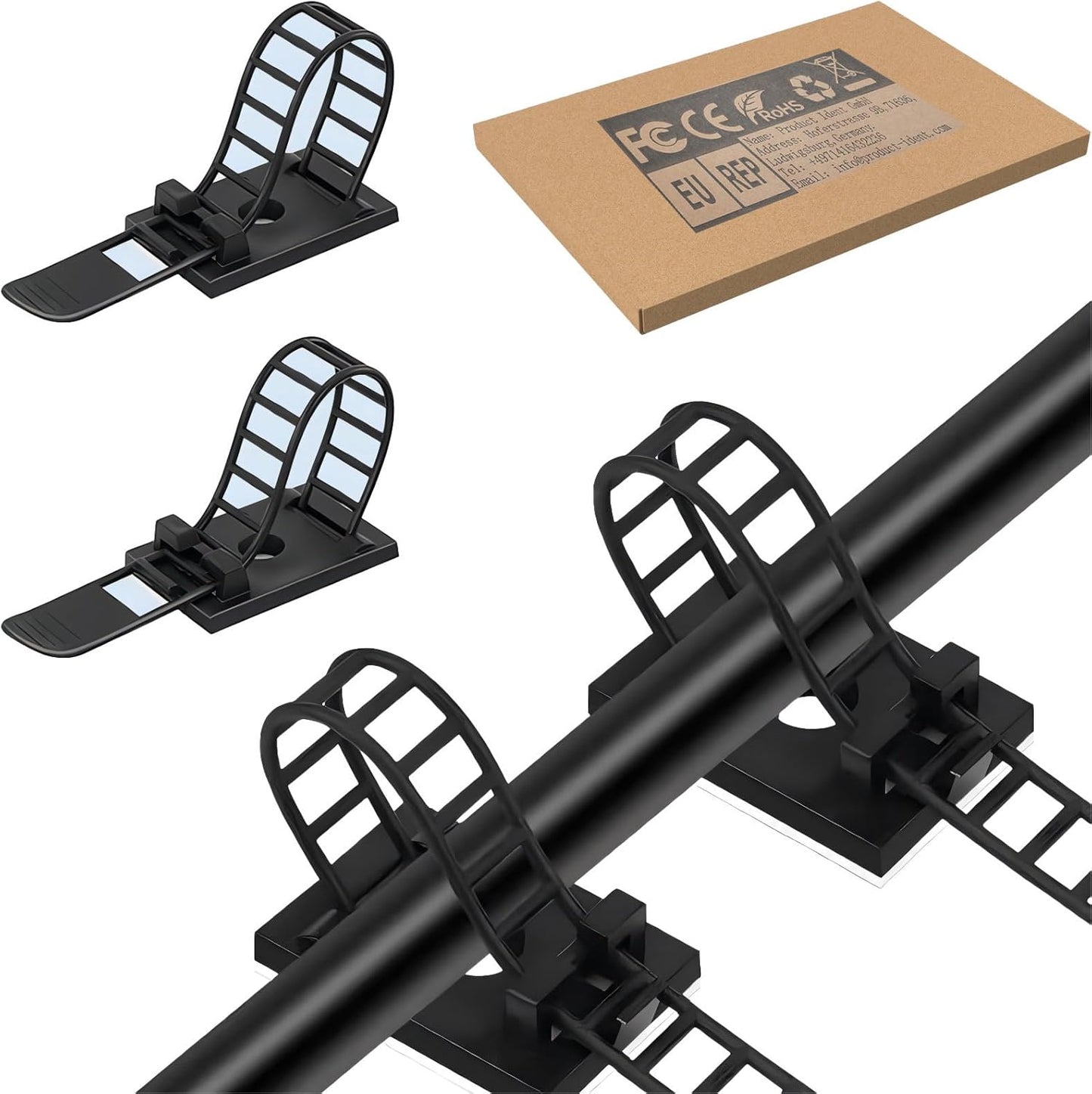 Adjustable Adhesive Cable Management Clips 50Pcs, Large self Adhesive Cable Ties Clips ，Suitable for Cable Management Under desks and on Walls(Black)