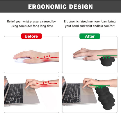 Keyboard Wrist Rest Pad Set, Leaf Shape PU Leather Memory Foam Wrist Cushion Support,Mouse Wrist Rest Pad,Non-Slip Wrist Support for Easy Typing Pain Relief, Green Leaf