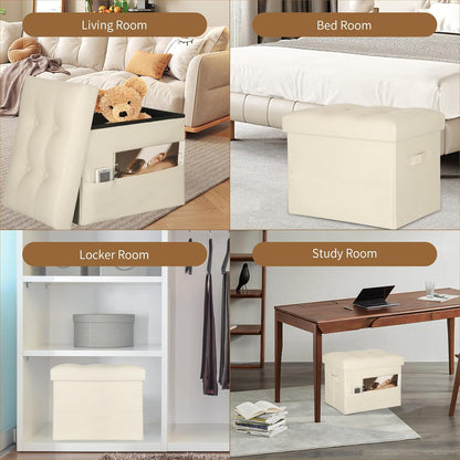 BelugaHelper Storage Ottoman Foot Rest Stool, Foldable Leather Footstool Storage Bench with Thicker Foam Padded Seat. Foot Rest Under Desk for Living Room Bedroom 350 lbs, 17x13x13 in, Brown