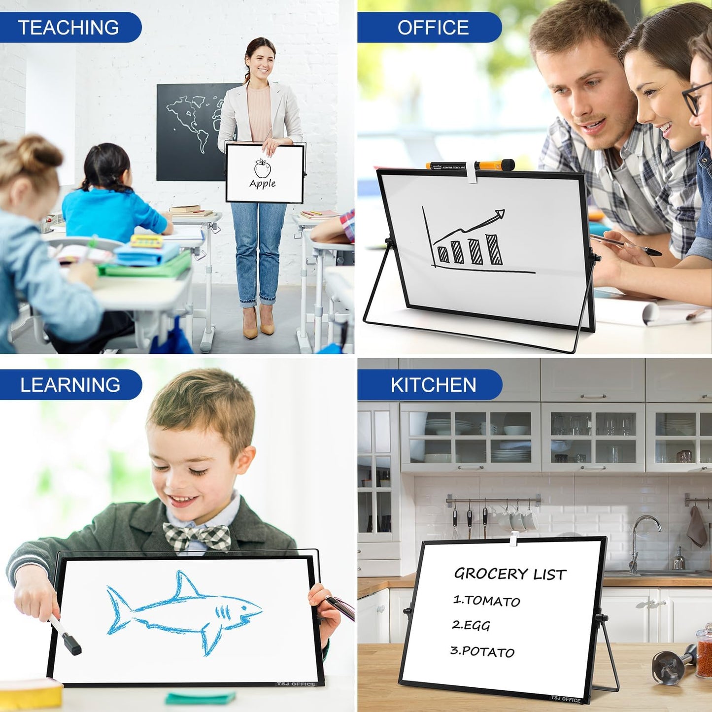 TSJ OFFICE Small White Board - 12 X 16 Inches Small Magnetic Dry Erase Board with Hooks for Wall, Desktop Whiteboard Stand 360 Degrees Revolving Double Sided for Office, Home, School, Silver