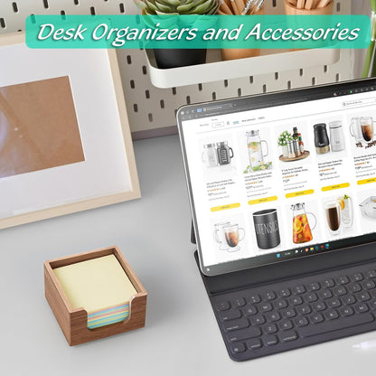Bivvclaz Wood Sticky Note Holder, 3 x 3 Inch Post It Note Dispenser for Office Desk Accessories, Self Stick Note Pad Holder, Memo Pad Holder Dispenser Organizer for School Office Desk Supplies, Black