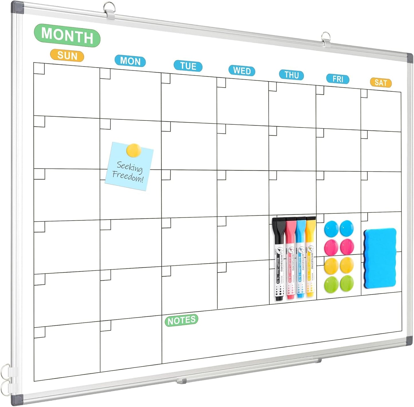 WALGLASS Weekly Dry Erase Calendar Whiteboard for Wall, 24" x 18" Double-Sided Weekly Planner White Board with Notes, Daily Tracker, Aluminum Framed Hanging & Wall Mount for Home, Office, School