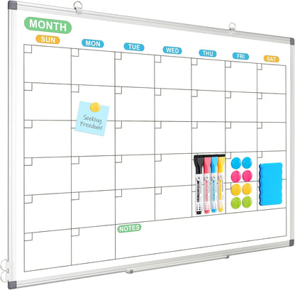 WALGLASS Weekly Dry Erase Calendar Whiteboard for Wall, 24" x 18" Double-Sided Weekly Planner White Board with Notes, Daily Tracker, Aluminum Framed Hanging & Wall Mount for Home, Office, School