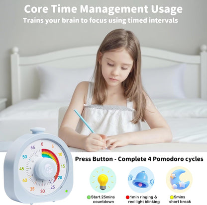 Visual Timer for Kids and Adults 60 Min/12 Hour Rechargeable Countdown Timer with Magnetic Sticker and Mute Function Kids Pomodoro Timers for Classroom Office Kitchen Silent Operation & Rainbow Disk