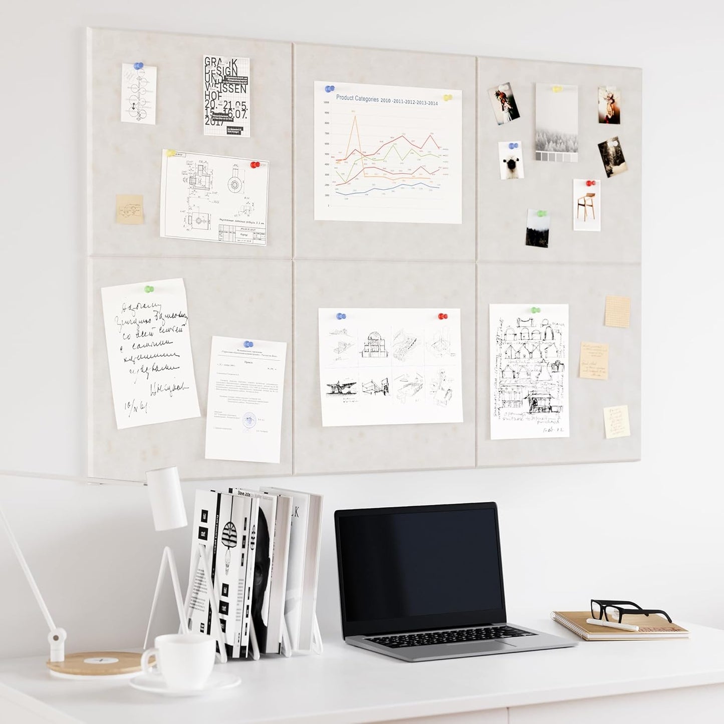 Neatsure Large Cork Board for Wall, Black Felt Bulletin Board with Pushpins, 36" x 24" 6 Panels Wall Tiles, Tack Push Pin Boards for Office