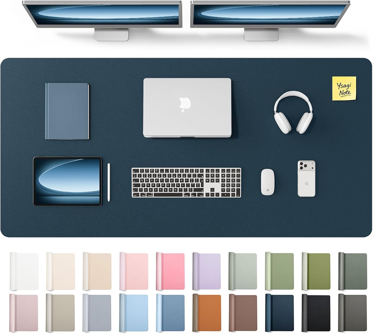 YSAGi Leather Desk Pad Protector, Office Desk Mat, Large Mouse Pad, Non-Slip PU Leather Desk Blotter, Waterproof Laptop Desk Writing Pad for Office and Home (23.6" x 13.8", Eggshell) - Colors A