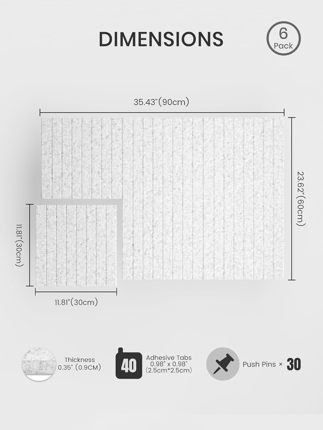 Bumusty Large Cork Board Alternative-48 x 36" Felt Bulletin Board Tiles, with 30 Pushpins, 70 Adhesive Tabs, Fine-Stripe 12-Pack, Cork Boards for Office Push Pin Board Felt Board-Oatmeal