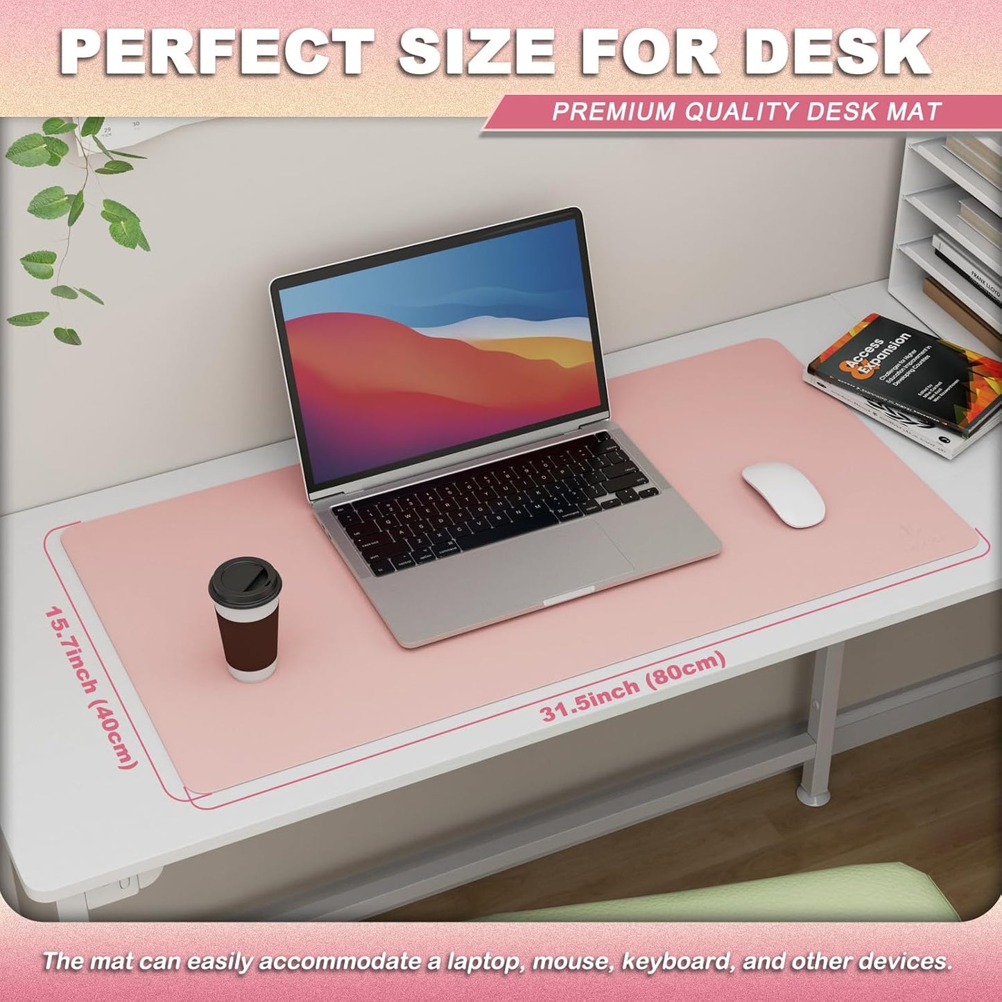 K KNODEL Leather Desk Pad Protector, Office Desk Mat, Large PVC Leather Desk Blotter, Non-Slip Mouse Pad (Dark Brown, 15.7" x 31.5")