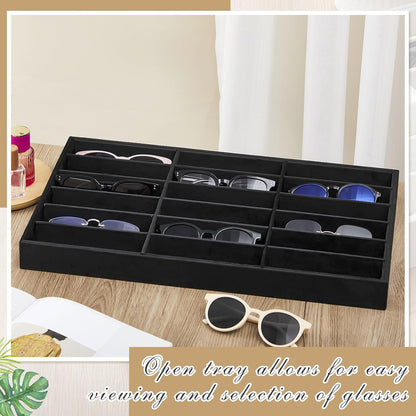 Amylove 2 Pcs Sunglass Organizer Trays Glasses Stackable Jewelry Trays Sunglass Organizer Display Box(8 Grids,Beige)