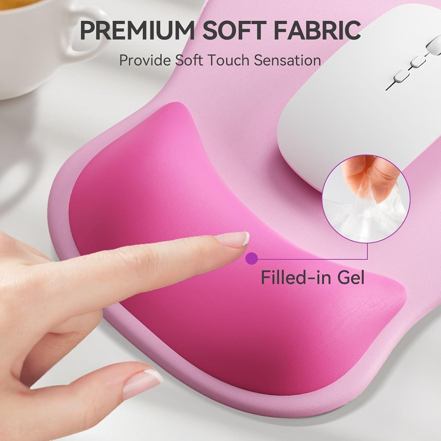 Ergonomic Mouse Pad with Wrist Rest,Cute Gel Mousepad Wrist Support - Small Mini Portable for Travel Mouse Pads for Desk Laptop,Computer,Office & Home Decor (Pink&Light Pink)