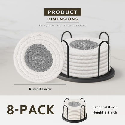 Lazebox Coasters Set of 8 for Drinks, 4 Inch Large Coasters for Coffee Table, Tabletop Protection for Hot & Cold Drinks, Versatile Coasters for Home Decor, Non-Slip & Easy to Clean, Coffee