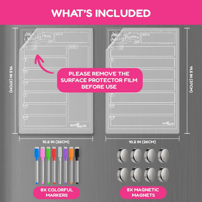 CHALKY CROWN Magnetic Dry Erase Menu Board for Fridge Includes 4 Liquid Chalk Markers - Weekly Meal Planner Blackboard, Grocery List & Notepad for Kitchen Refrigerator - Chalkboard Magnet 15.6" x11.6