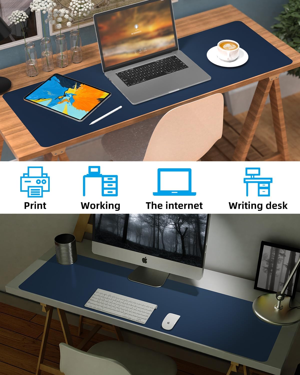 Leather Desk Pad Protector, Office Desk Mat, Large Mouse Pad, Non-Slip PU Leather Desk Blotter, Laptop Desk Pad Desk Accessories for Office and Home (Black, 40" x 17")