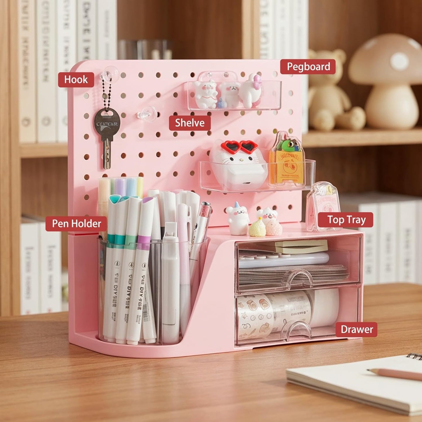 Comix 360° Rotating Pen Holder for Desk, Cute Pencil Holder Pen Organizer, Green Acrylic Pencil Cup Caddy with 5 Slots for Home School Office Supplies