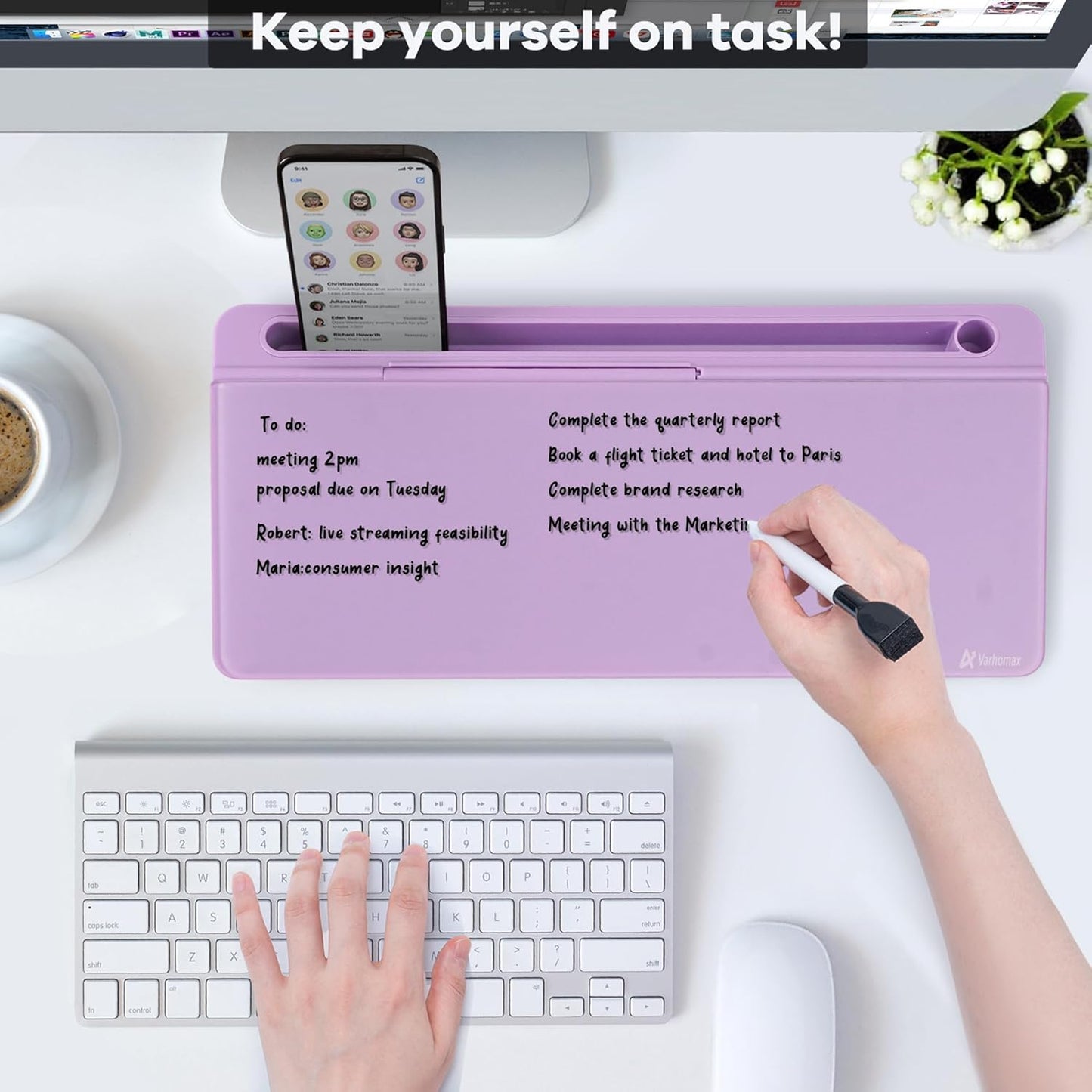 Varhomax Glass Weekly Planner Desk White Board, Desktop Calendar Whiteboard with Storage, to Do List Memo Caddy for Home Office and School Supplies, Black