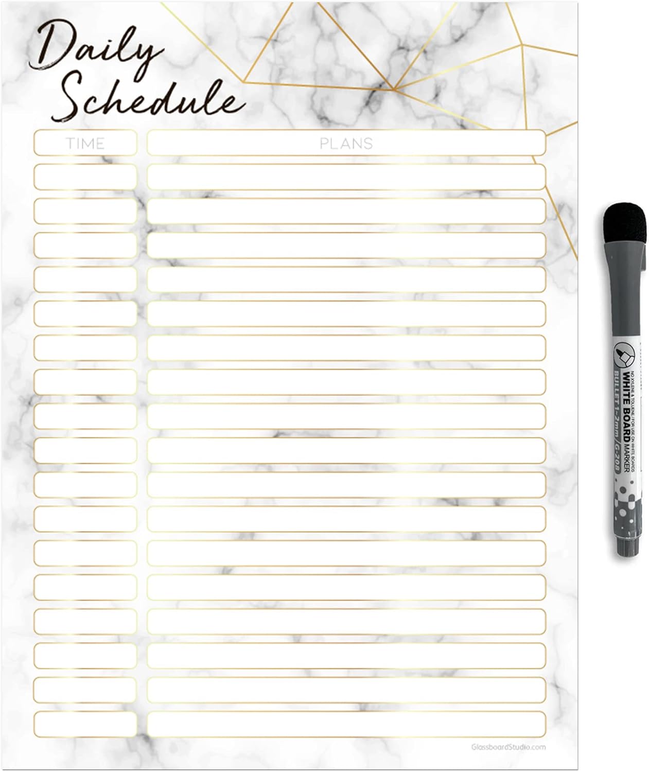 Dry Erase Daily Schedule Planner Sticker Decal by Glassboard Studio | Removable & Reusable | Magnetic Fine-Tip Marker Included (9 x 12 inches, White)