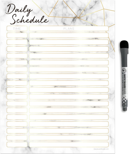 Dry Erase Daily Schedule Planner Sticker Decal by Glassboard Studio | Removable & Reusable | Magnetic Fine-Tip Marker Included (9 x 12 inches, White)