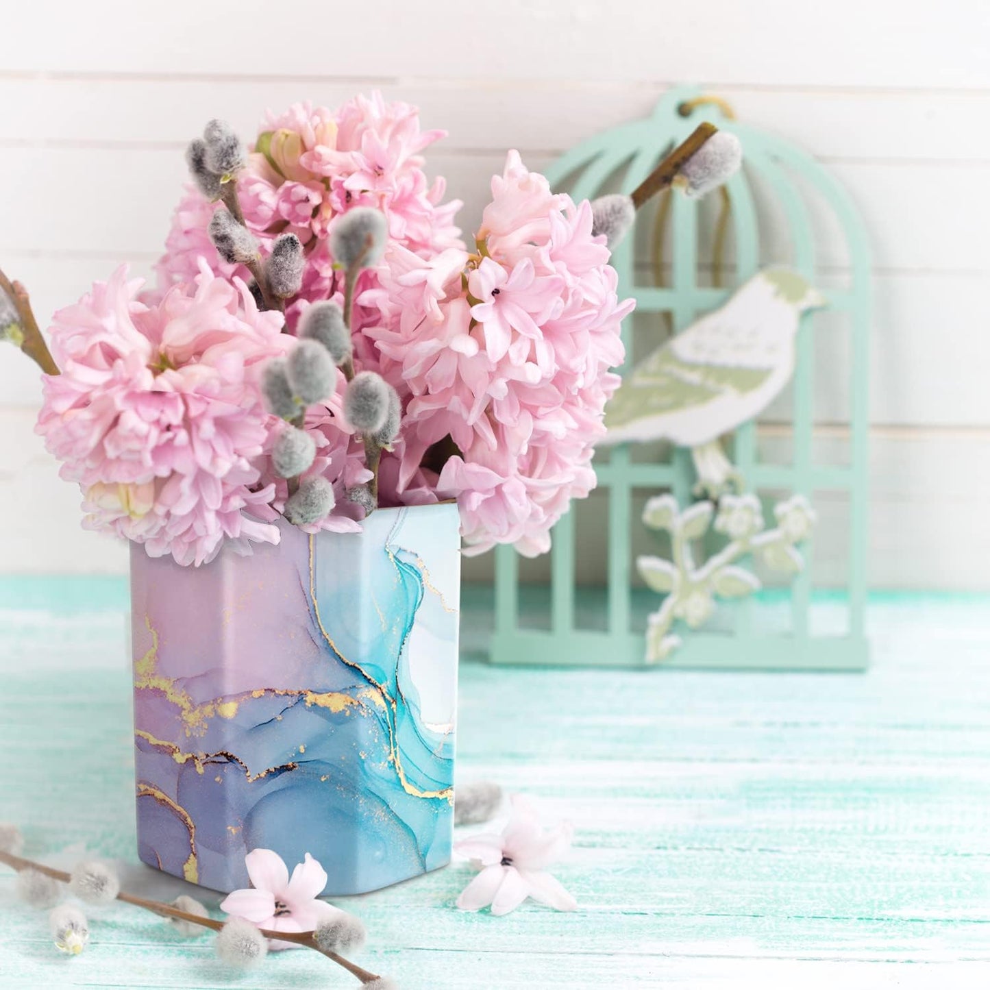 Pen Holder, Pencil Holder for Desk, Marble Desk Organizer Cute, Durable Ceramic Pencil Cup, Decorative Makeup Brush Holder Cup, Stationery Holder for Office, Home, Gray Marble