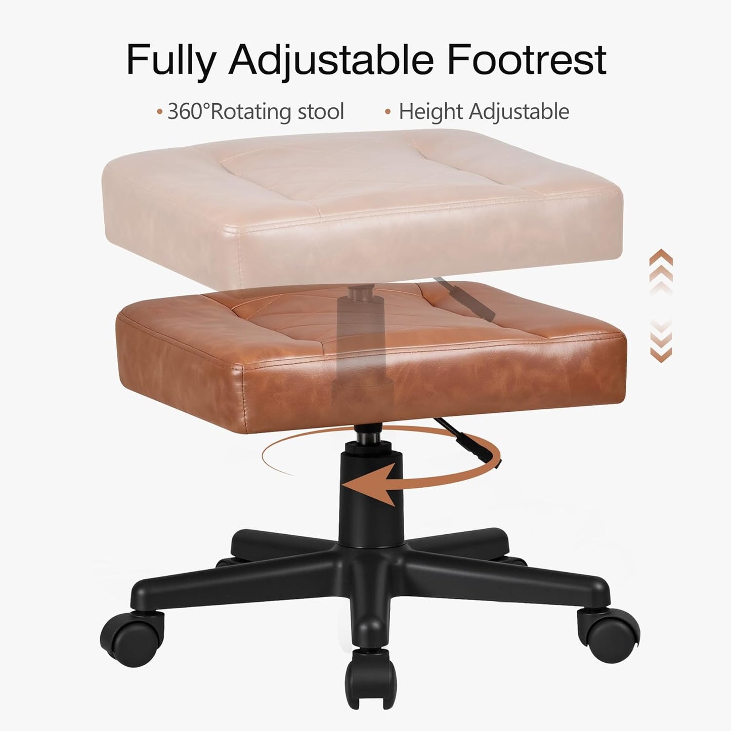 VECELO Under Desk Footrest, PU Ergonomic Foot Rest with Wheels, Comfort Padding, Height Adjustable for Relieving Leg Pain, Stiffness, Black