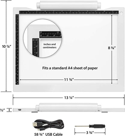 iVyne Bright Crafting Light Pad A4 - Battery & Cable Powered LED Light Box - Batteries Not Included -for Cricut Vinyl Weeding Tools, Tracing, Drawing, Sketching, Crafting, and HTV Vinyl (White)